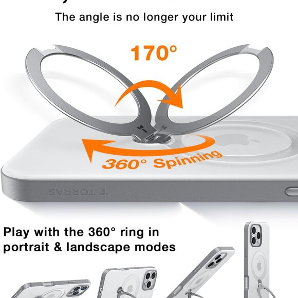 iPhone 16 Pro Max Case 360 Spin Magnetic Stand MagSafe Shockproof-Grey - Picture 5 of 10
